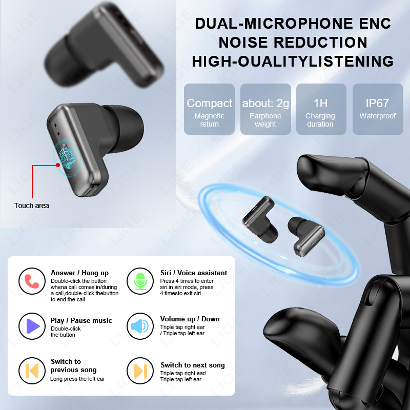 LIGE 2026 New TWS 2 in 1 Heads - Smartwatch Noise Watches 评论和价格